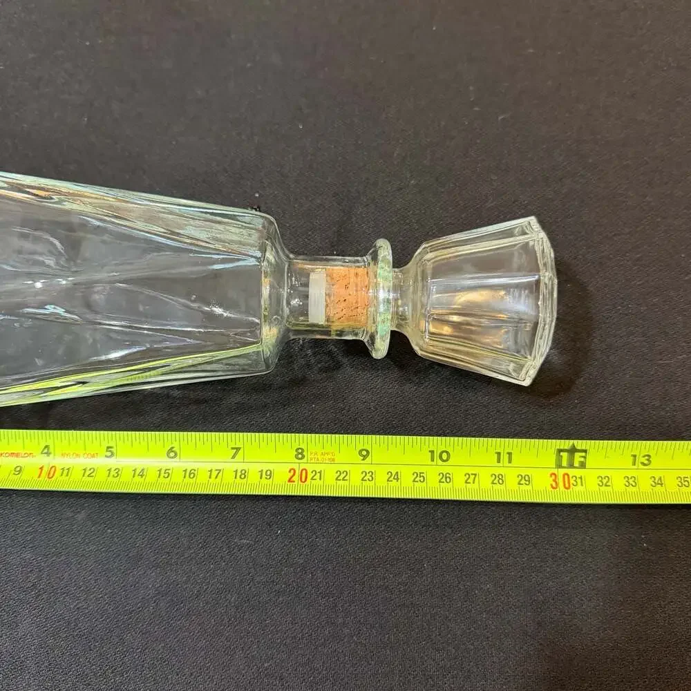 Vintage Clear Glass Faceted Hexagonal Decanter Bottle with Glass Stopper
